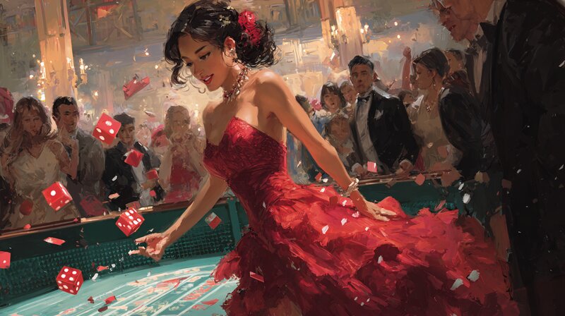 Mulher jogando dados em cassino online